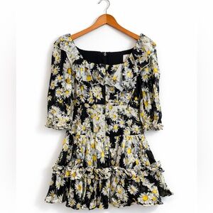 Aje Ballister Daisy Floral Ruffle Mini Dress Black Yellow Women’s 8
